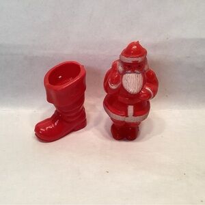 Vintage Hard Plastic Candy Containers Boot 2.5” Santa 3” Christmas Ornament